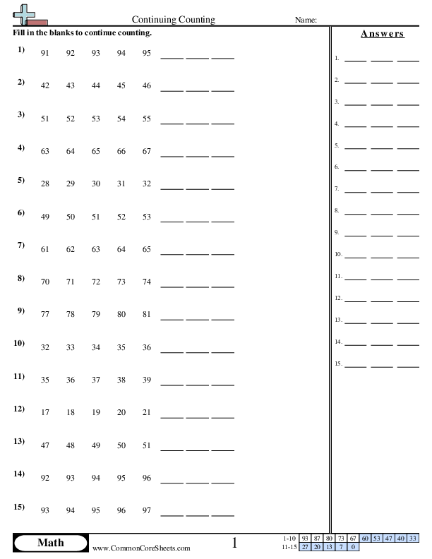 Counting Within 120 worksheet